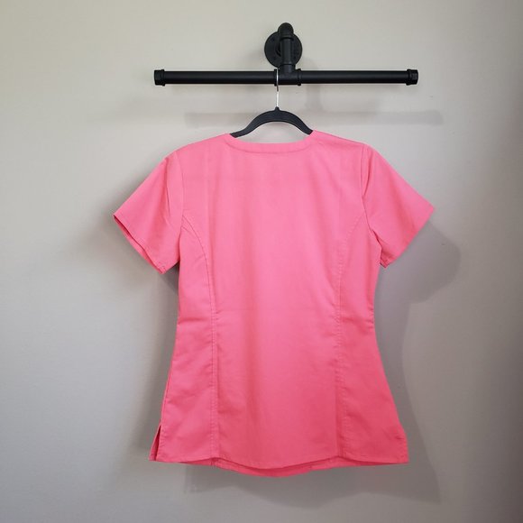 Purple Label by Healing Hands Pink Jasmine V-Neck Stretch Solid Scrub Top Small - Picture 11 of 12